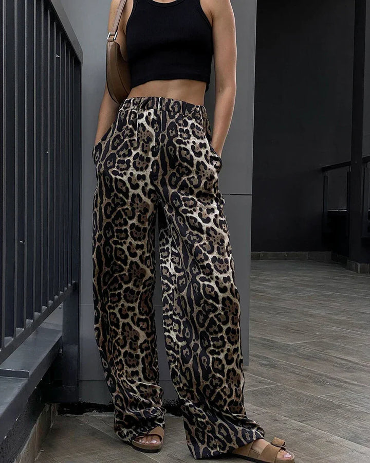 Melanie Wide-Leg Leopard Pants