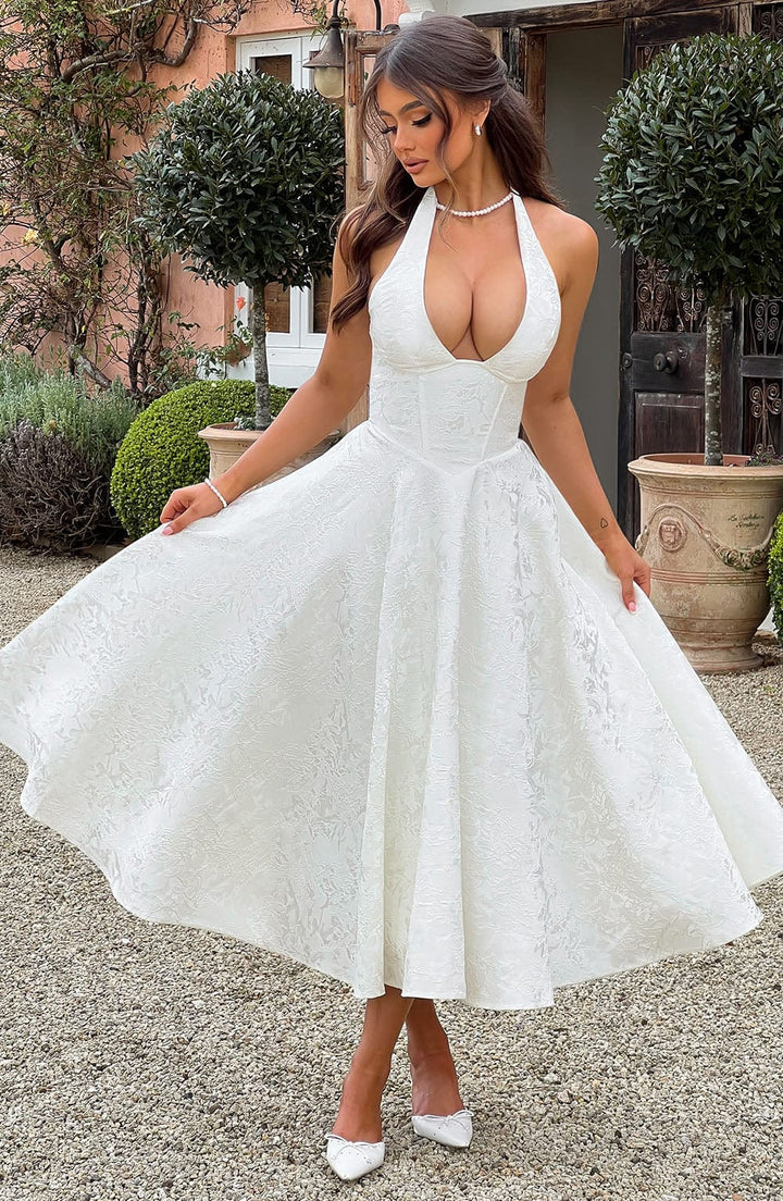 Esmeralda | Halter Sleeveless Midi Dress